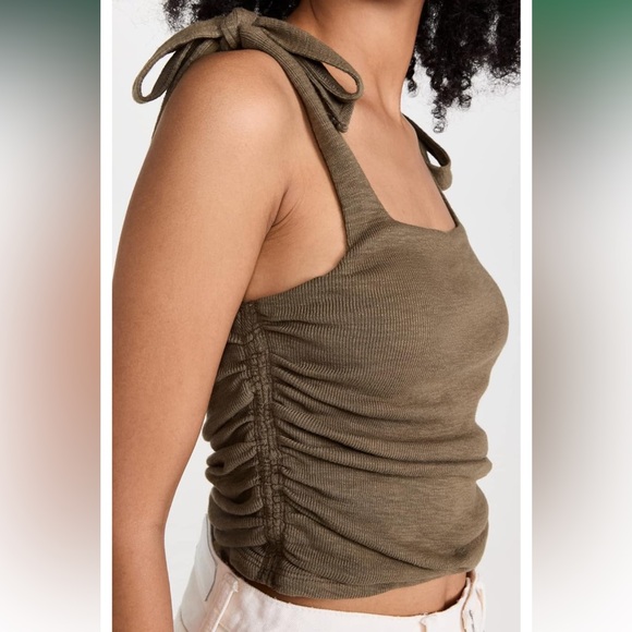NWOT Free People Boulevard Ruched Tie Strap Tank Top in Oregano - Picture 2 of 9